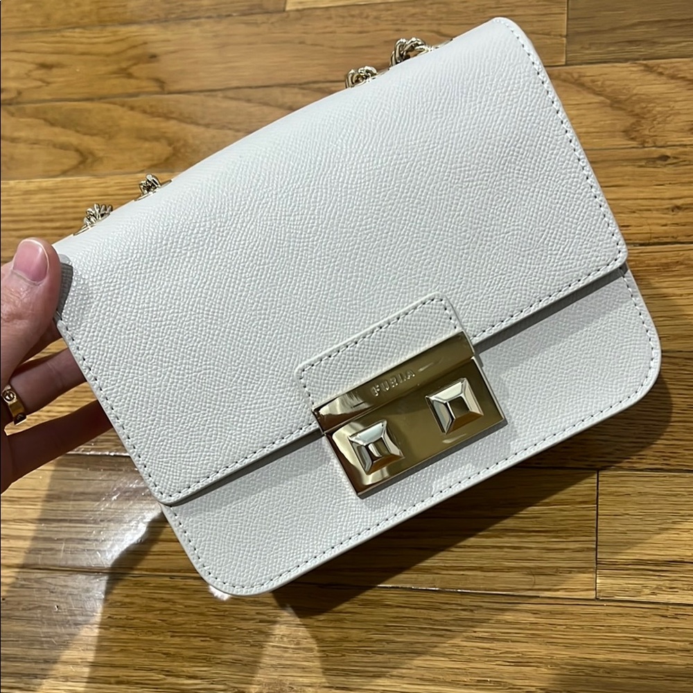 Furla Cream Crossbody Bag with silver Chain